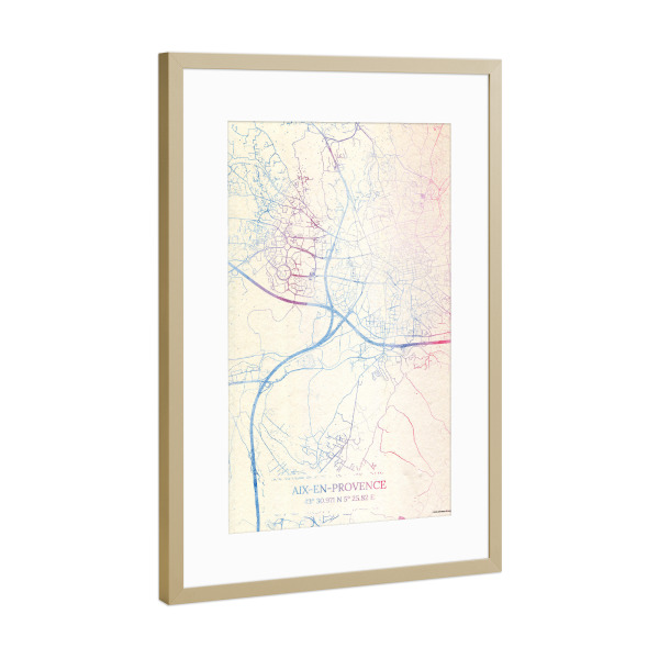 Poster mit Rahmen Gold "Aix-en-Provence Frankreich Map Rose And Serenity I" artboxONE - Städte,Reise,Kartografie