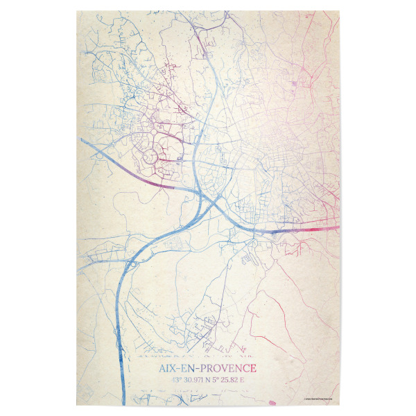 Poster "Aix-en-Provence Frankreich Map Rose And Serenity I" artboxONE - Städte,Reise,Kartografie - Städte,Stadtkarte,Wasserfarbe,Rosequartz
