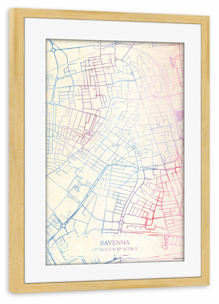 Poster mit Rahmen kiefer "Ravenna Italien Map Rose And Serenity I" artboxONE - Städte,Reise,Kartografie - Städte,Stadtkarte,Wasserfarbe,Rosequartz