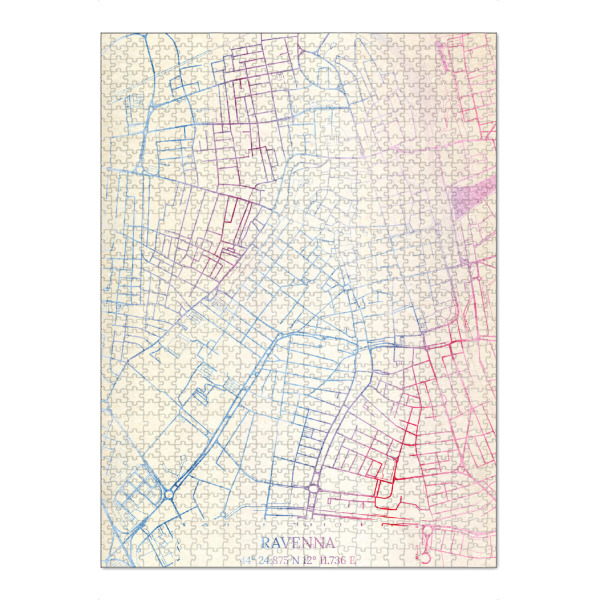 Puzzle Ravensburger "Ravenna Italien Map Rose And Serenity I" artboxONE - Städte,Reise,Kartografie - Städte,Stadtkarte,Wasserfarbe,Rosequartz