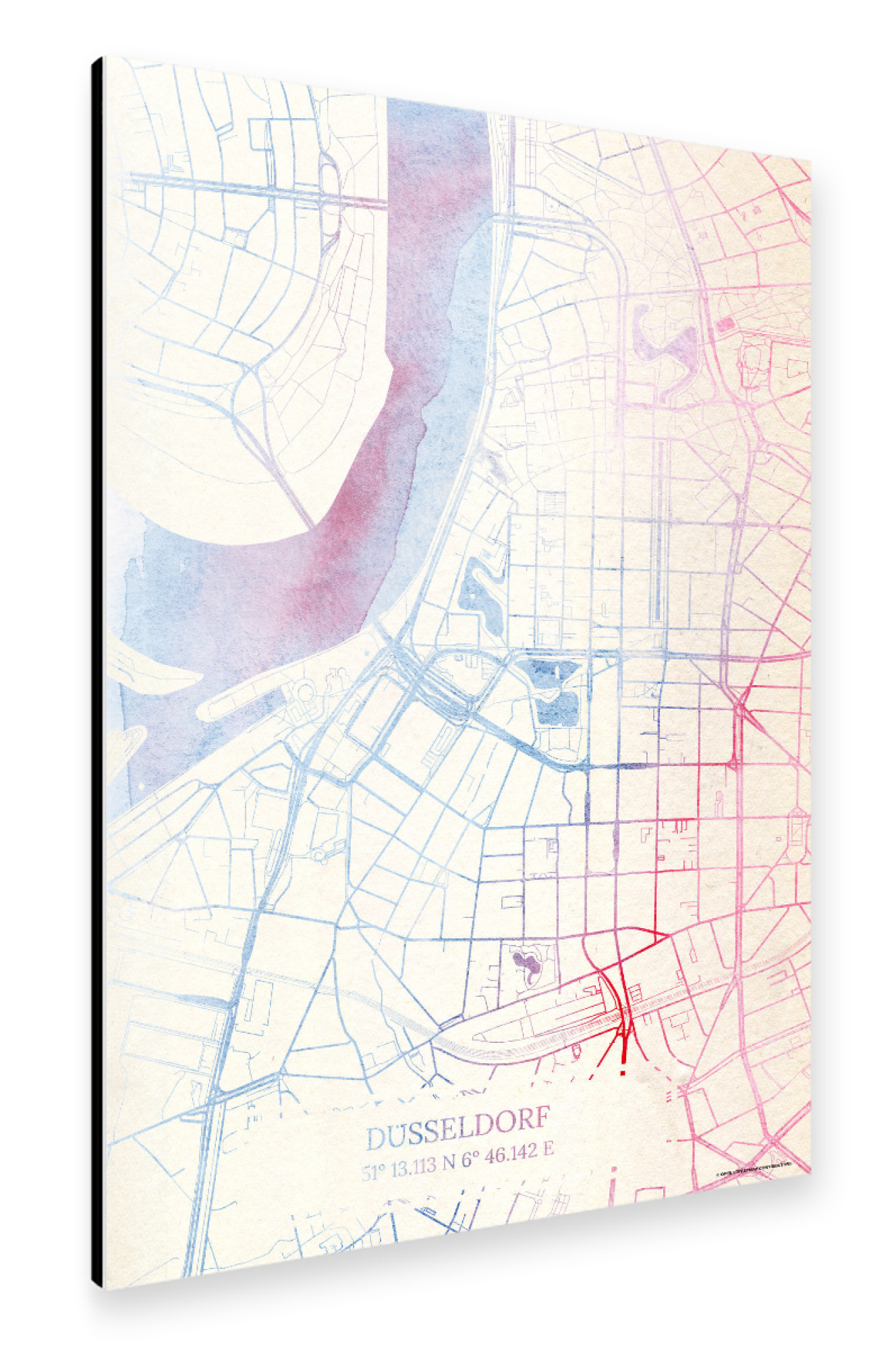 Alu-Dibond "Düsseldorf Deutschland Map Rose And Serenity II" 30x20 cm artboxONE