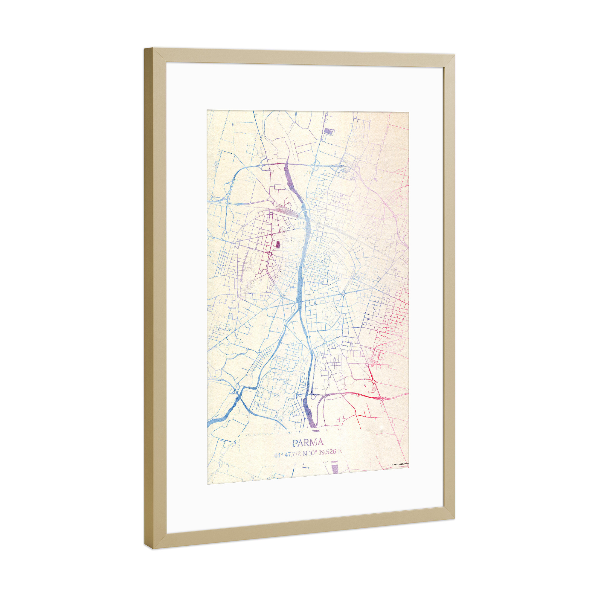 Poster mit Rahmen Gold "Parma Italien Map Rose And Serenity II" artboxONE - Städte,Reise,Kartografie - Städte,Stadtkarte,Wasserfarbe,Rosequartz