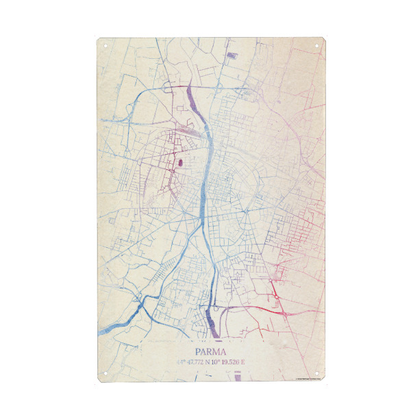 Metall Poster "Parma Italien Map Rose And Serenity II" artboxONE - Städte,Reise,Kartografie - Städte,Stadtkarte,Wasserfarbe,Rosequartz - Blechschild