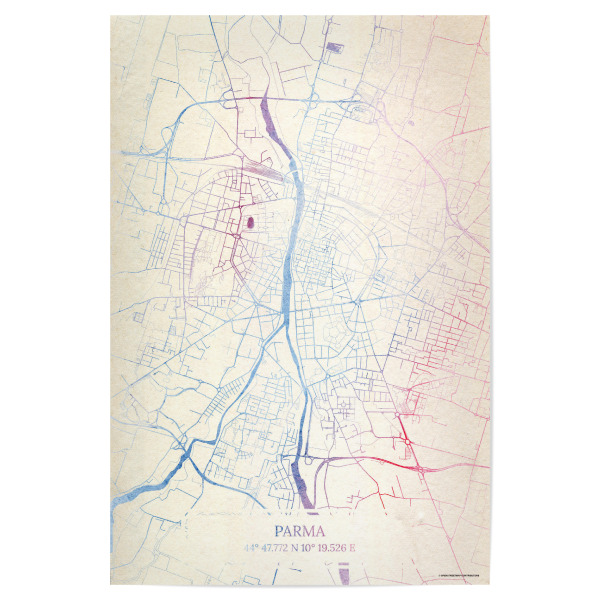 Poster 30x20 cm "Parma Italien Map Rose And Serenity II" artboxONE - Städte,Reise,Kartografie - Städte,Stadtkarte,Wasserfarbe,Rosequartz