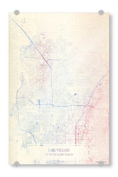 Acrylglasbild "Las-Vegas USA Map Rose And Serenity I" artboxONE - Städte,Reise,Kartografie - Städte,Stadtkarte,Wasserfarbe,Rosequartz