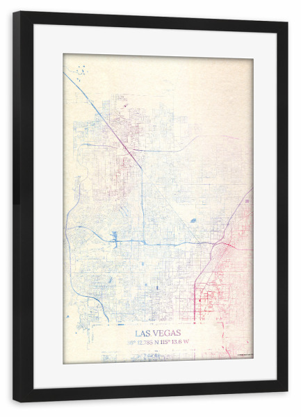 Poster mit Rahmen schwarz "Las-Vegas USA Map Rose And Serenity I" artboxONE - Städte,Reise,Kartografie - Städte,Stadtkarte,Wasserfarbe,Rosequartz