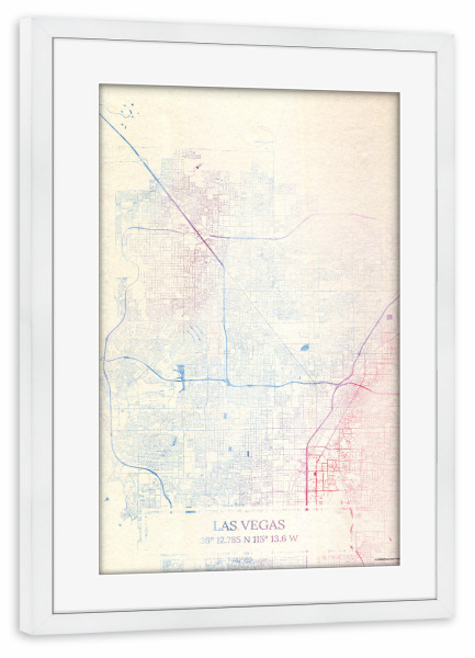 Poster mit Rahmen weiß "Las-Vegas USA Map Rose And Serenity I" artboxONE - Städte,Reise,Kartografie - Städte,Stadtkarte,Wasserfarbe,Rosequartz