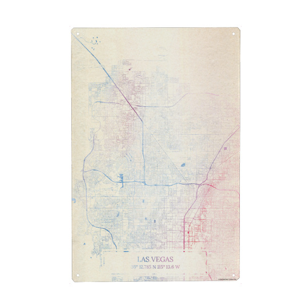 Metall Poster "Las-Vegas USA Map Rose And Serenity I" artboxONE - Städte,Reise,Kartografie - Städte,Stadtkarte,Wasserfarbe,Rosequartz - Blechschild