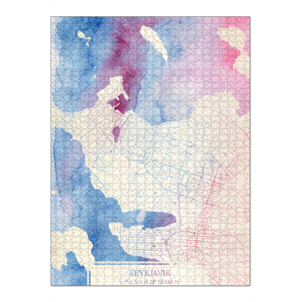 Puzzle Ravensburger "Reykjavík Island Map Rose And Serenity II" artboxONE - Städte,Reise,Kartografie - Städte,Stadtkarte,Wasserfarbe,Rosequartz