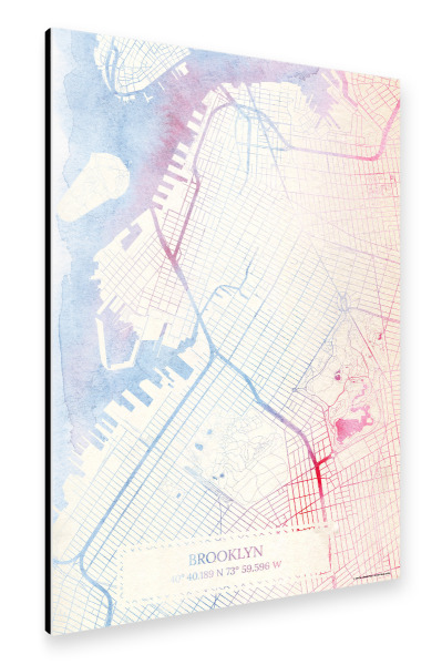 Alu-Dibond "Brooklyn USA Map Rose And Serenity I" 30x20 cm artboxONE