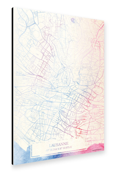 Alu-Dibond "Lausanne Schweiz Map Rose And Serenity I" 30x20 cm artboxONE