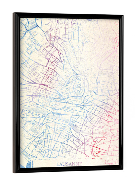 Poster mit schwarzem Rahmen "Lausanne Schweiz Map Rose And Serenity I" artboxONE - Städte,Reise,Kartografie