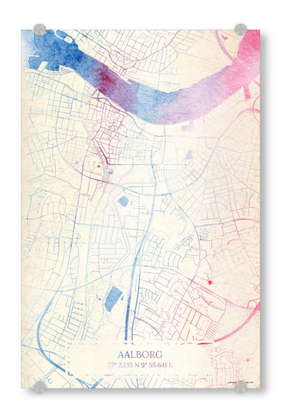 Acrylglasbild "Aalborg Dänemark Map Rose And Serenity I" artboxONE - Städte,Reise,Kartografie - Städte,Stadtkarte,Wasserfarbe,Rosequartz