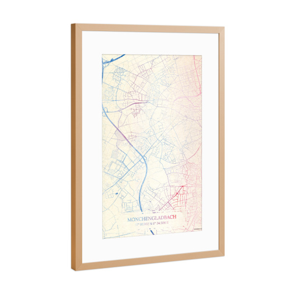 Poster mit Rahmen Kupfer "Mönchengladbach Deutschland Map Rose And Serenity I" artboxONE - Städte,Reise,Kartografie