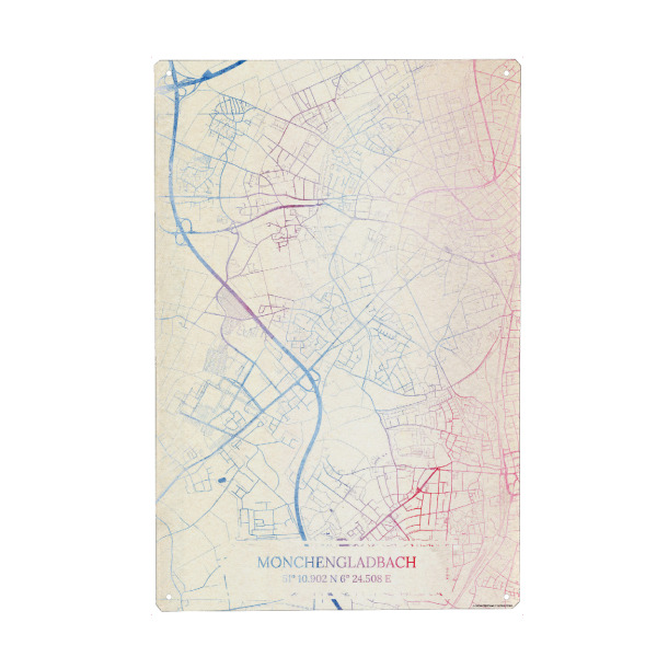 Metall Poster "Mönchengladbach Deutschland Map Rose And Serenity I" artboxONE - Städte,Reise,Kartografie - Städting,Stadtkarte,Wasserfarbe,Rosequartz