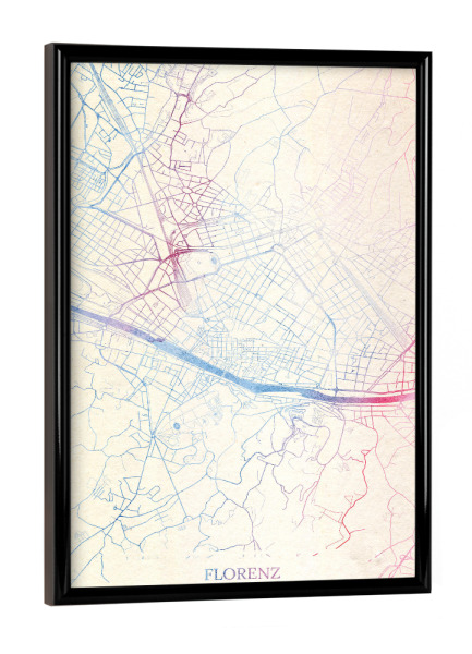 Poster mit schwarzem Rahmen "Florenz Italien Map Rose And Serenity I" artboxONE - Städte,Reise,Kartografie - Städte,Stadtkarte,Wasserfarbe,Rosequartz