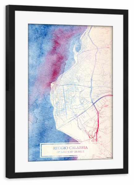 Poster mit Rahmen schwarz "Reggio-Calabria Italien Map Rose And Serenity I" artboxONE - Städte,Reise,Kartografie
