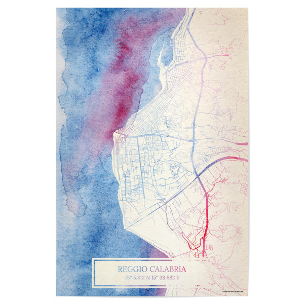 Poster 30x20 cm "Reggio-Calabria Italien Map Rose And Serenity I" artboxONE - Städte,Reise,Kartografie - Städte,Stadtkarte,Wasserfarbe,Rosequartz