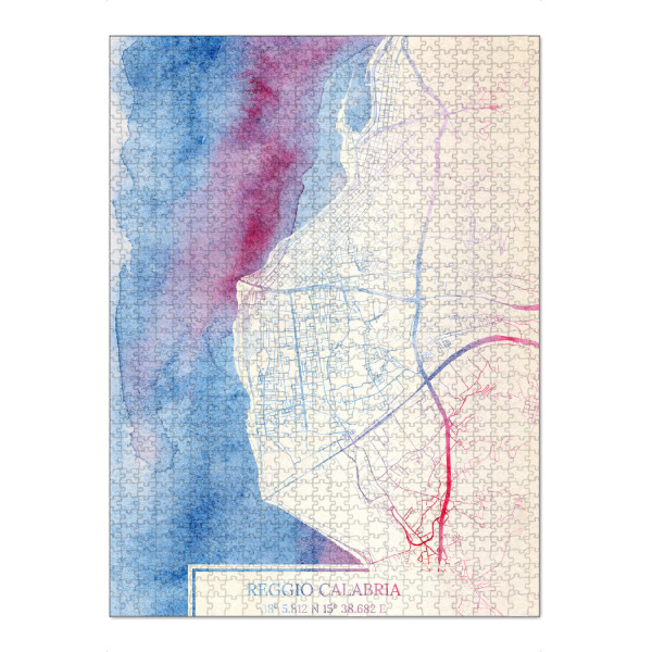 Puzzle Ravensburger "Reggio-Calabria Italien Map Rose And Serenity I" artboxONE - Städte,Reise,Kartografie - Städte,Stadtkarte,Wasserfarbe,Rosequartz