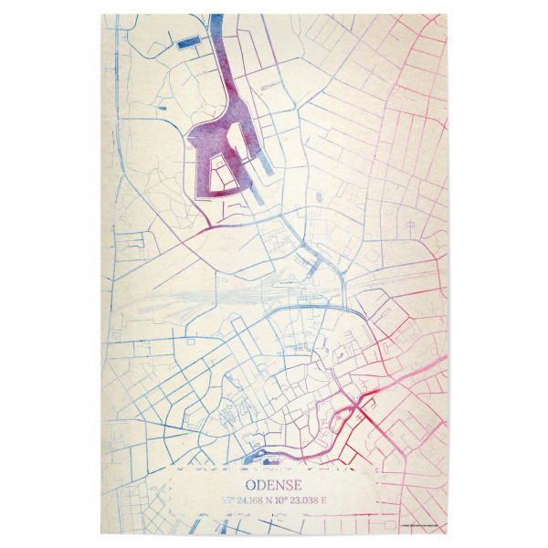 Poster 30x20 cm "Odense Dänemark Map Rose And Serenity II" artboxONE - Städte,Reise,Kartografie - Städte,Stadtkarte,Wasserfarbe,Rosequartz