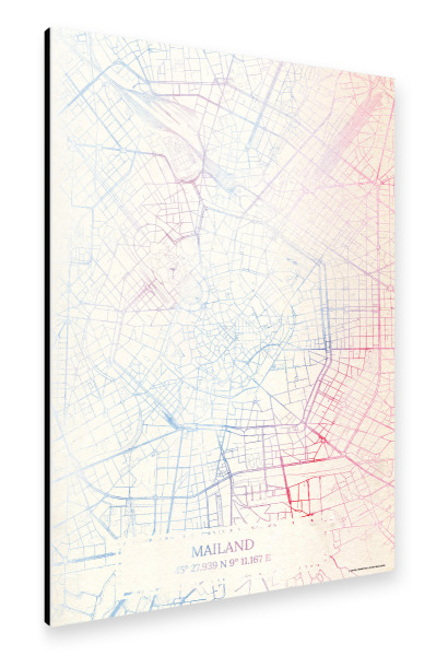 Alu-Dibond "Mailand Italien Map Rose And Serenity III" 30x20 cm artboxONE