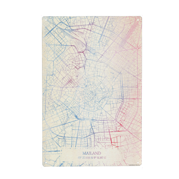 Holzbild "Mailand Italien Map Rose And Serenity III" artboxONE - Städte,Reise,Kartografie - Städte,Stadtkarte,Wasserfarbe,Rosequartz