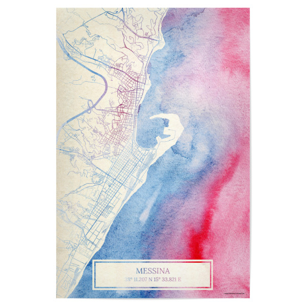 Poster "Messina Italien Map Rose And Serenity I" artboxONE - Städte,Reise,Kartografie - Städte,Stadtkarte,Wasserfarbe,Rosequartz