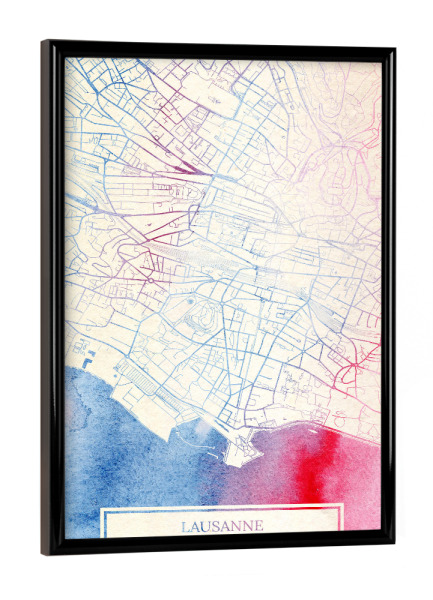 Poster mit schwarzem Rahmen "Lausanne Schweiz Map Rose And Serenity II" artboxONE - Städte,Reise,Kartografie