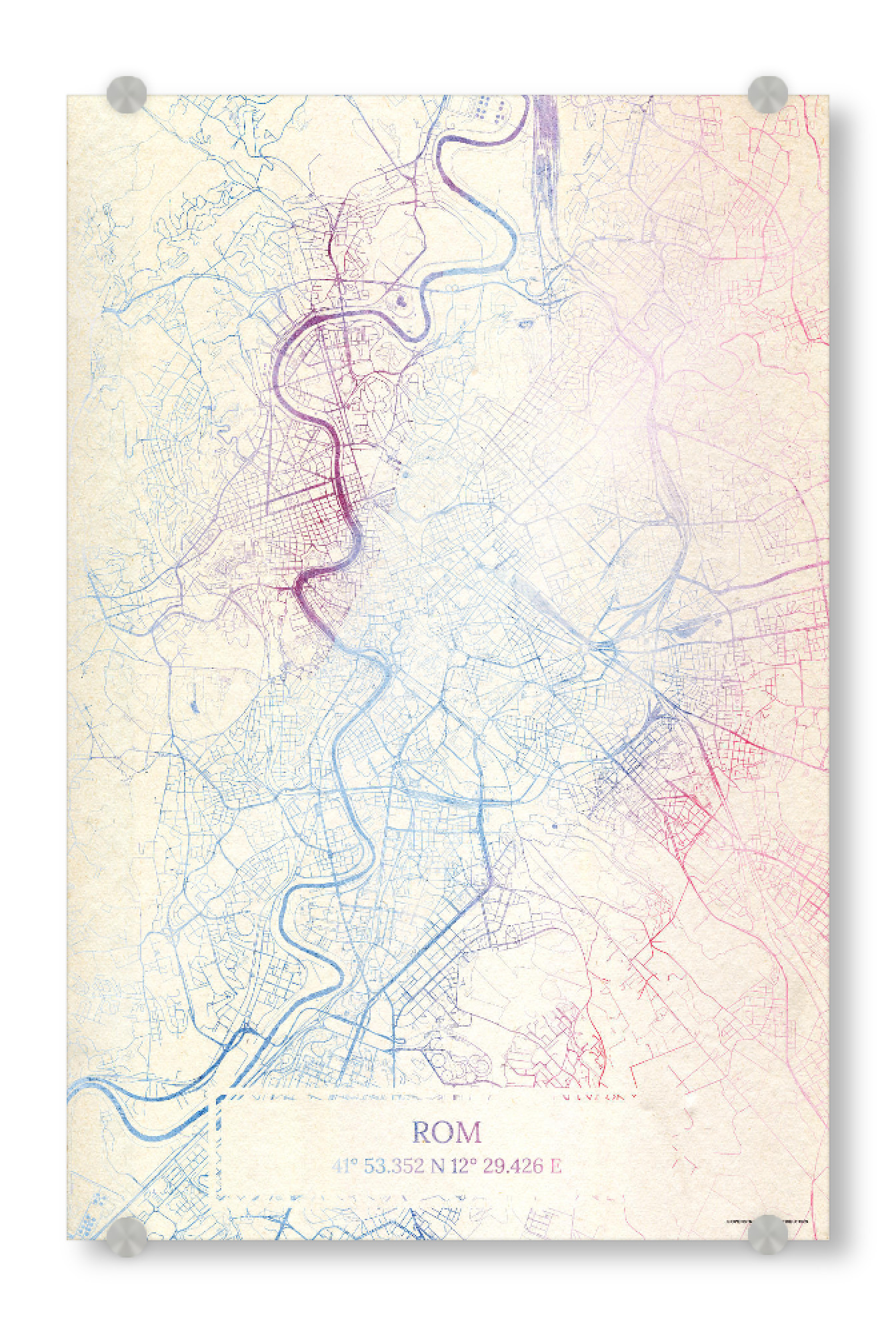 Acrylglasbild "Rom Italien Map Rose And Serenity I" artboxONE - Städte,Reise,Kartografie - Städte,Stadtkarte,Wasserfarbe,Rosequartz