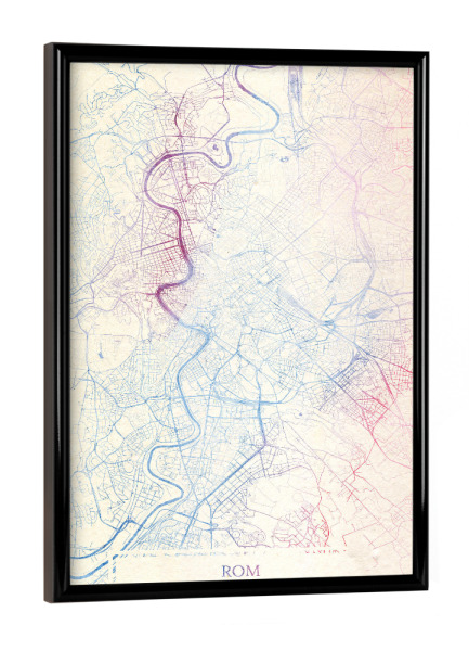 Poster mit schwarzem Rahmen "Rom Italien Map Rose And Serenity I" artboxONE - Städte,Reise,Kartografie - Städte,Stadtkarte,Wasserfarbe,Rosequartz