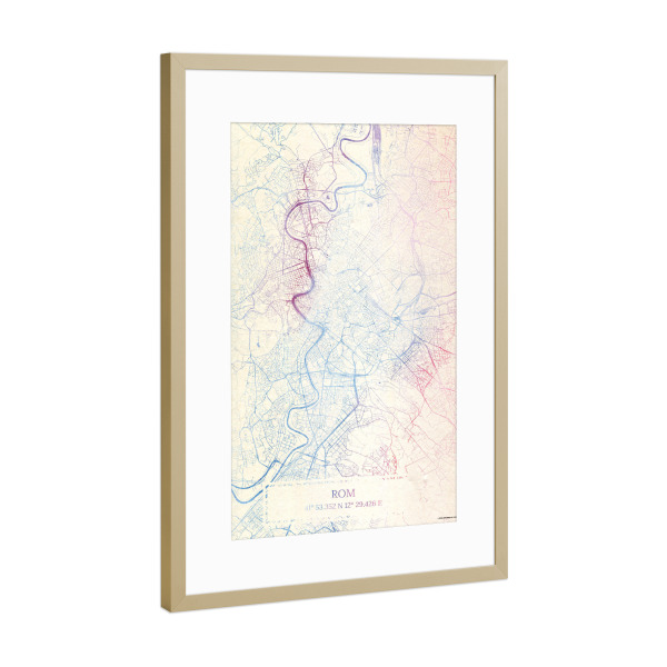 Poster mit Rahmen Gold "Rom Italien Map Rose And Serenity I" artboxONE - Städte,Reise,Kartografie - Städte,Stadtkarte,Wasserfarbe,Rosequartz