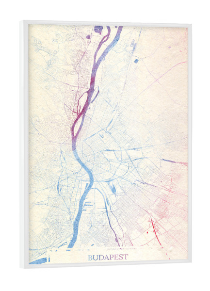 Poster mit weißem Rahmen "Budapest Ungarn Map Rose And Serenity I" artboxONE - Städte,Reise,Kartografie - Städte,Stadtkarte,Wasserfarbe,Rosequartz