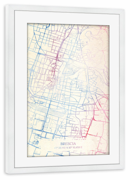 Poster mit Rahmen weiß "Brescia Italien Map Rose And Serenity II" artboxONE - Städte,Reise,Kartografie - Städte,Stadtkarte,Wasserfarbe,Rosequartz