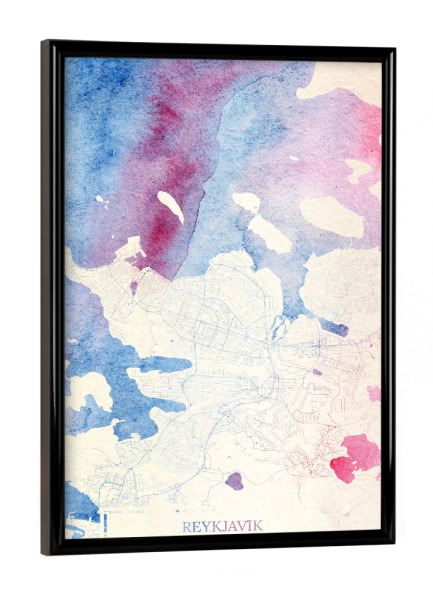 Poster mit schwarzem Rahmen "Reykjavík Island Map Rose And Serenity I" artboxONE - Städte,Reise,Kartografie