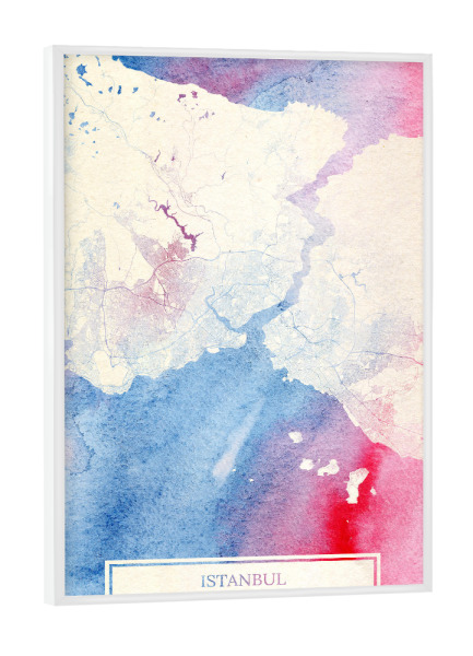 Poster mit weißem Rahmen "Istanbul Türkei Map Rose And Serenity I" artboxONE - Städte,Reise,Kartografie - Städte,Stadtkarte,Wasserfarbe,Rosequartz