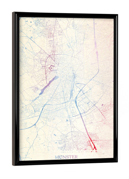 Poster mit schwarzem Rahmen "Münster Deutschland Map Rose And Serenity I" artboxONE - Städte,Reise,Kartografie