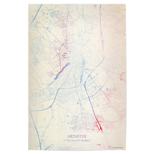 Poster "Münster Deutschland Map Rose And Serenity I" artboxONE - Städte,Reise,Kartografie - Städting,Stadtkarte,Wasserfarbe,Rosequartz