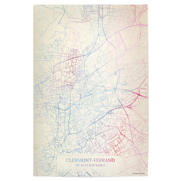 Poster 30x20 cm "Clermont-Ferrand Frankreich Map Rose And Serenity II" artboxONE - Städte,Reise,Kartografie - Städte,Stadtkarte,Wasserfarbe,Rosequartz