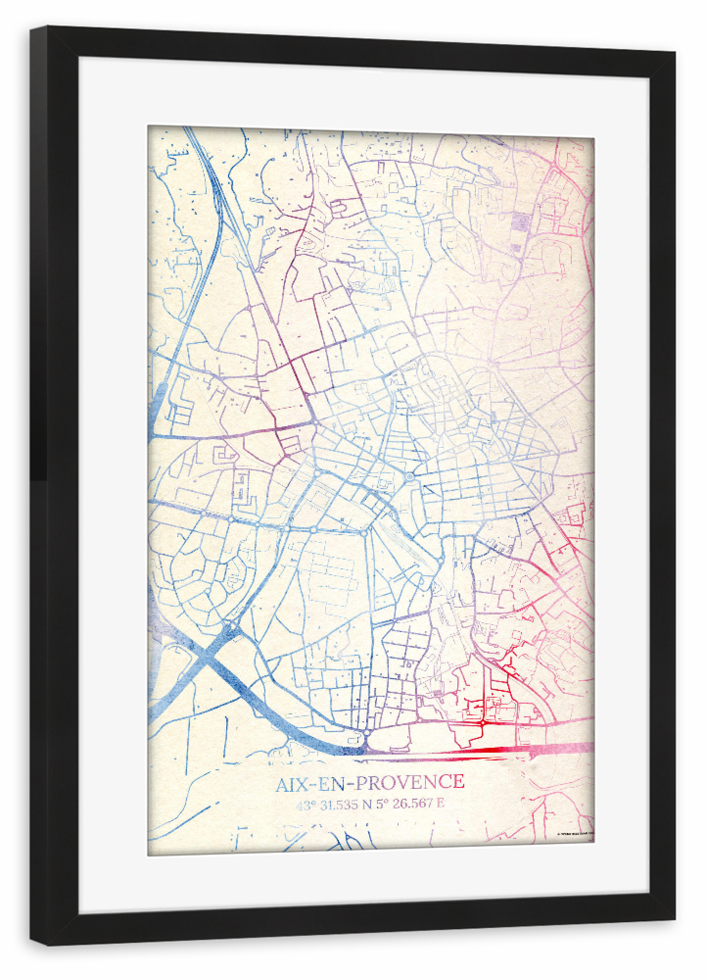 Poster mit Rahmen schwarz "Aix-en-Provence Frankreich Map Rose And Serenity II" artboxONE - Städte,Reise,Kartografie