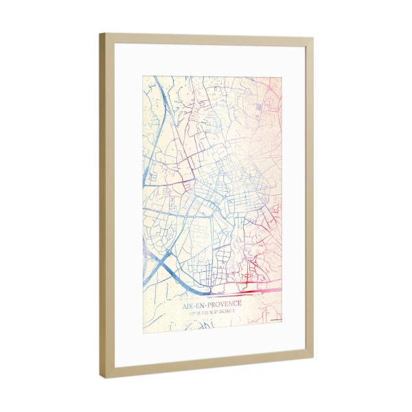 Poster mit Rahmen Gold "Aix-en-Provence Frankreich Map Rose And Serenity II" artboxONE - Städte,Reise,Kartografie