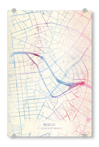Acrylglasbild "Berlin Deutschland Map Rose And Serenity III" artboxONE - Städte,Reise,Kartografie - Städting,Stadtkarte,Wasserfarbe,Rosequartz