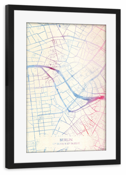 Poster mit Rahmen schwarz "Berlin Deutschland Map Rose And Serenity III" artboxONE - Städte,Reise,Kartografie
