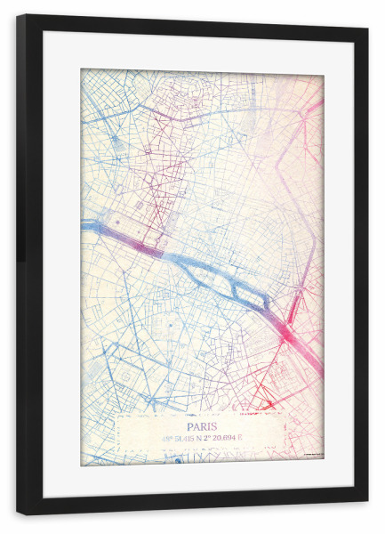 Poster mit Rahmen schwarz "Paris Frankreich Map Rose And Serenity II" artboxONE - Städte,Reise,Kartografie - Städte,Stadtkarte,Wasserfarbe,Rosequartz