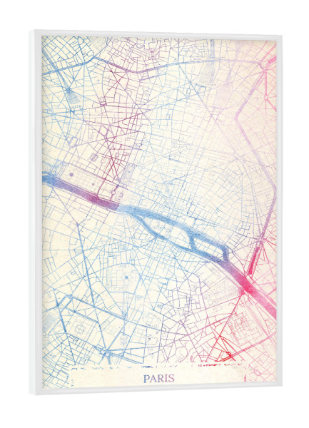 Poster mit weißem Rahmen "Paris Frankreich Map Rose And Serenity II" artboxONE - Städte,Reise,Kartografie - Städte,Stadtkarte,Wasserfarbe,Rosequartz