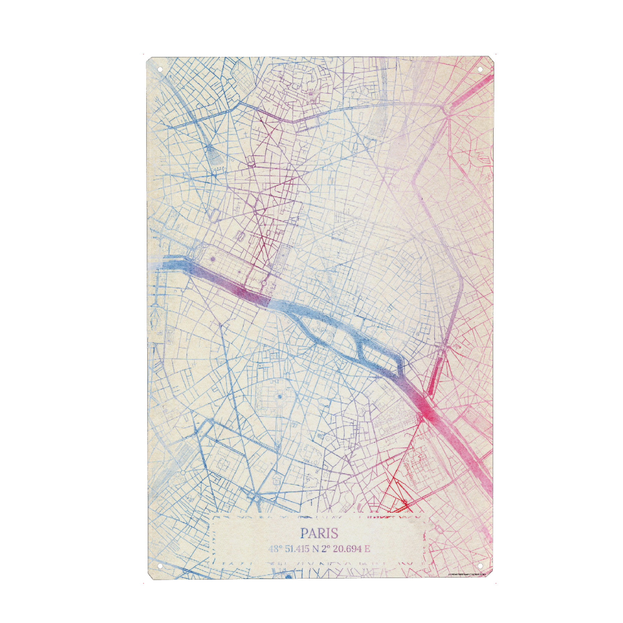 Holzbild "Paris Frankreich Map Rose And Serenity II" artboxONE - Städte,Reise,Kartografie - Städte,Stadtkarte,Wasserfarbe,Rosequartz