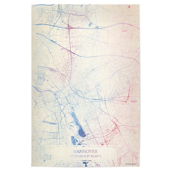 Poster 30x20 cm "Hannover Deutschland Map Rose And Serenity I" artboxONE - Städte,Reise,Kartografie - Städting,Stadtkarte,Wasserfarbe,Rosequartz