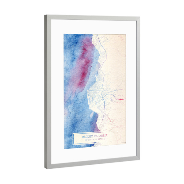 Poster mit Rahmen Silber "Reggio-Calabria Italien Map Rose And Serenity II" artboxONE - Städte,Reise,Kartografie