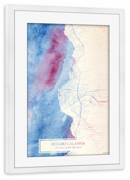 Poster mit Rahmen weiß "Reggio-Calabria Italien Map Rose And Serenity II" artboxONE - Städte,Reise,Kartografie