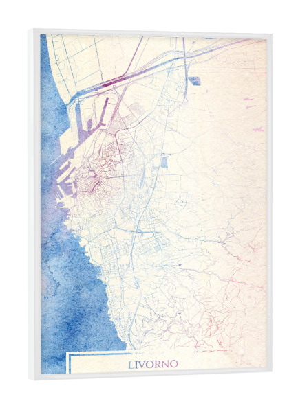 Poster mit weißem Rahmen "Livorno Italien Map Rose And Serenity I" artboxONE - Städte,Reise,Kartografie - Städte,Stadtkarte,Wasserfarbe,Rosequartz