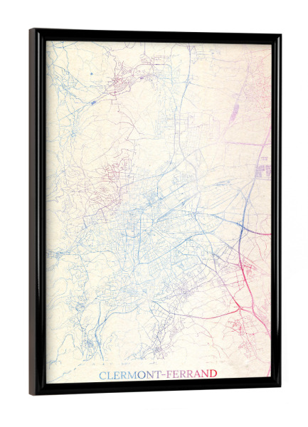 Poster mit schwarzem Rahmen "Clermont-Ferrand Frankreich Map Rose And Serenity I" artboxONE - Städte,Reise,Kartografie